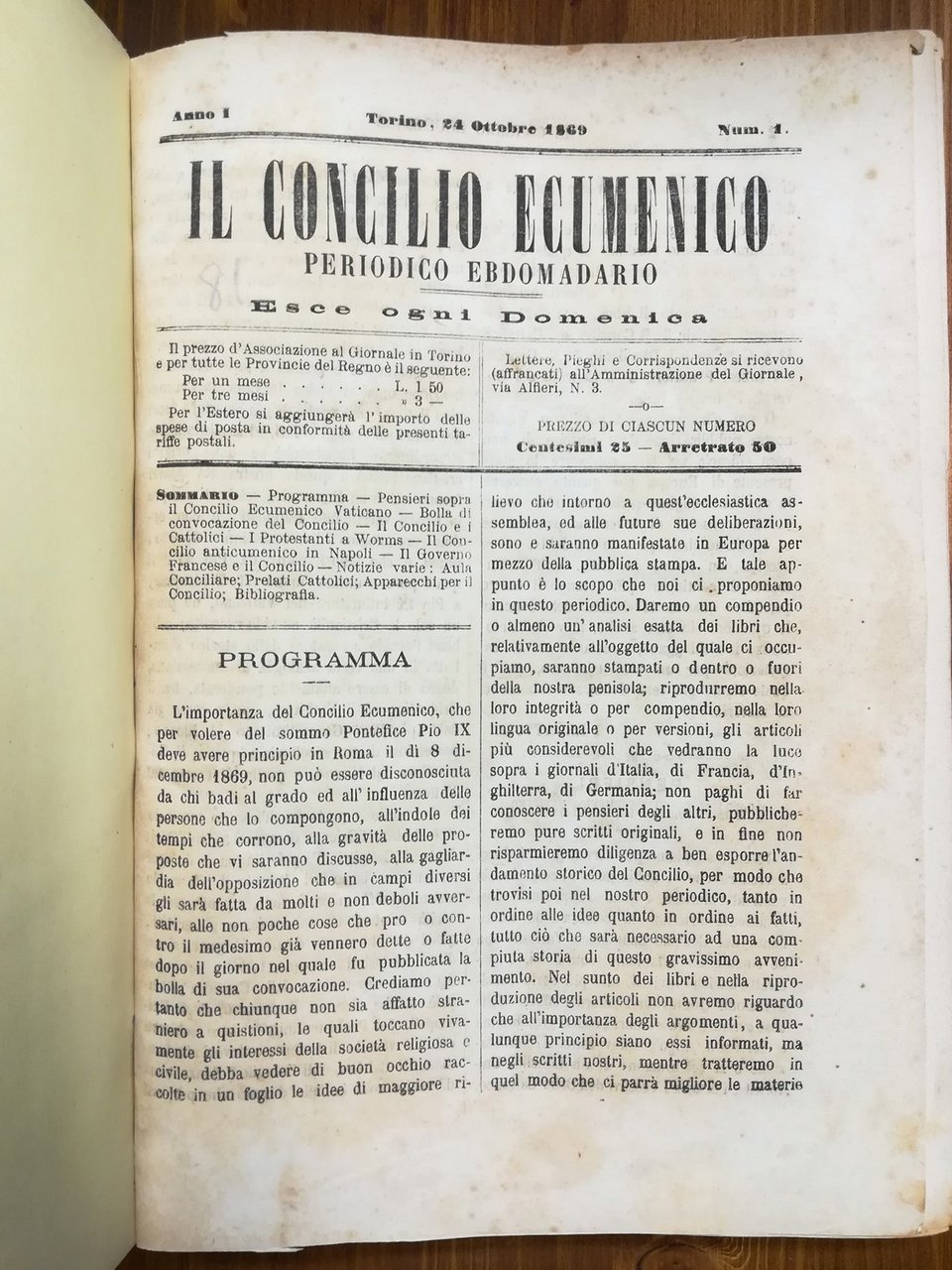 Il concilio ecumenico. Periodico ebdomadario - Anno I e II, … | Immagine principale
