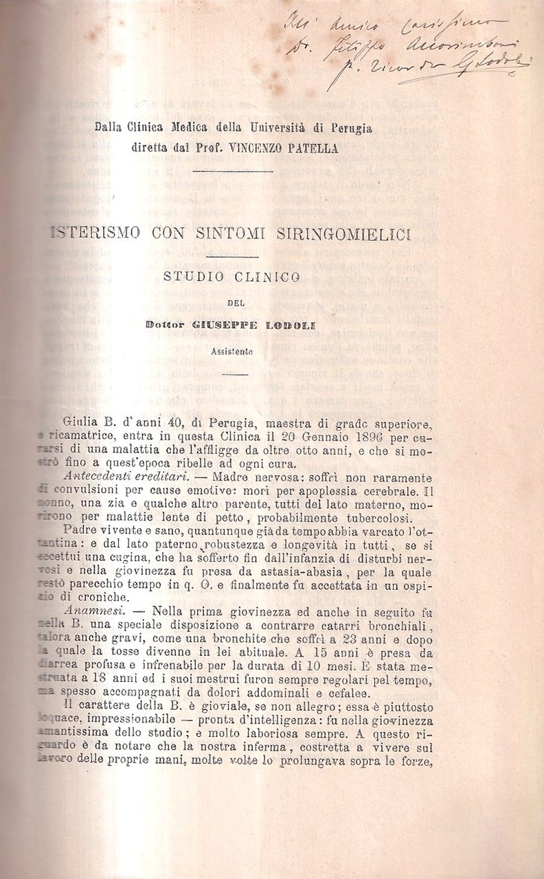 Isterismo con sintomi siringomielici. Studio clinico