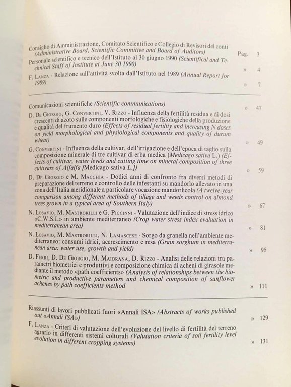 Istituto Sperimentale Agronomico, Bari. Annali - vol. XX, 1989