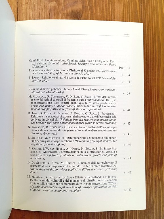 Istituto Sperimentale Agronomico, Bari. Annali - vol. XXIII, 1992