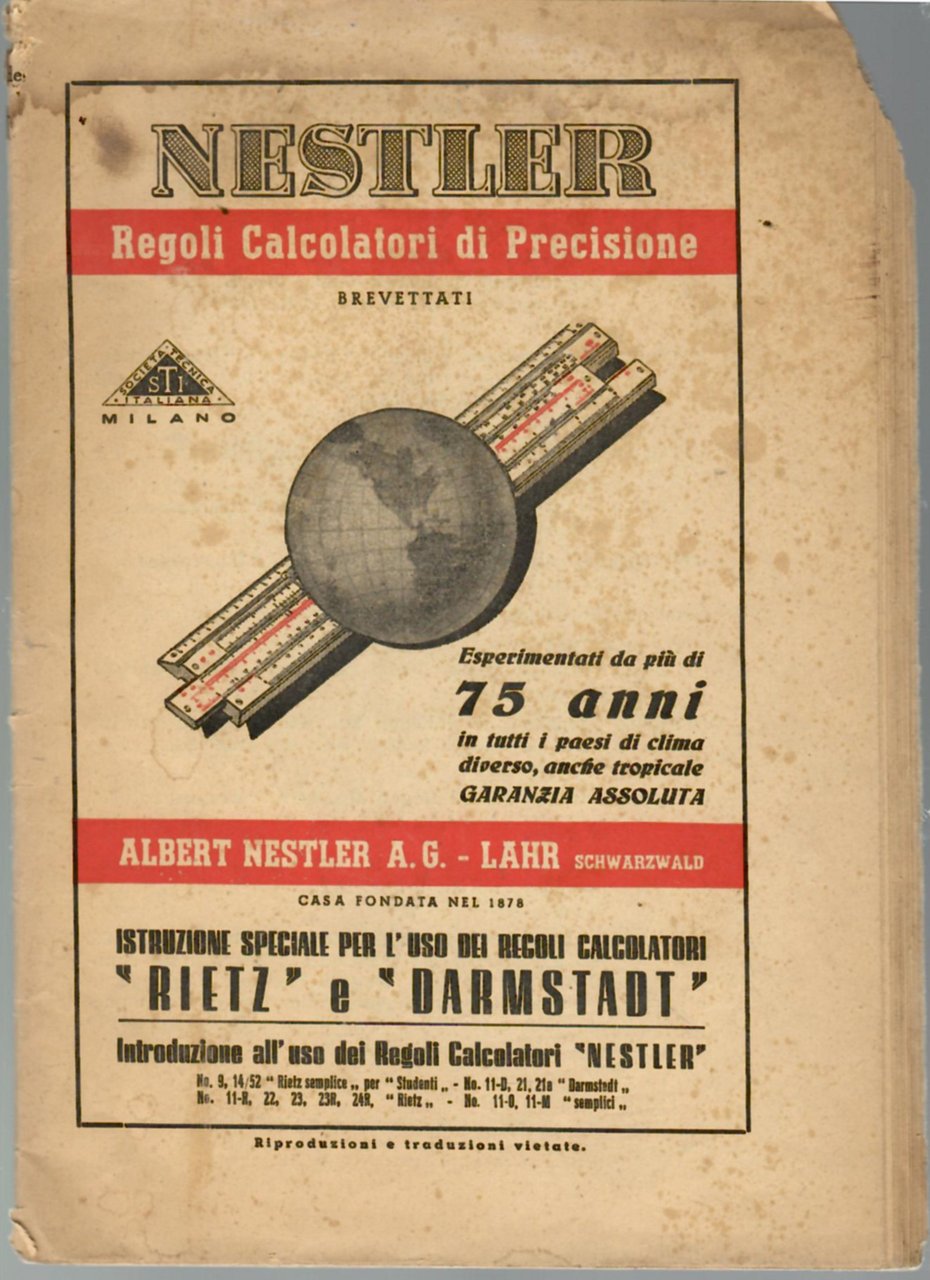 Istruzione Speciale Per L'uso Dei Regoli Calcolatori Rietz e Darmstadt. …