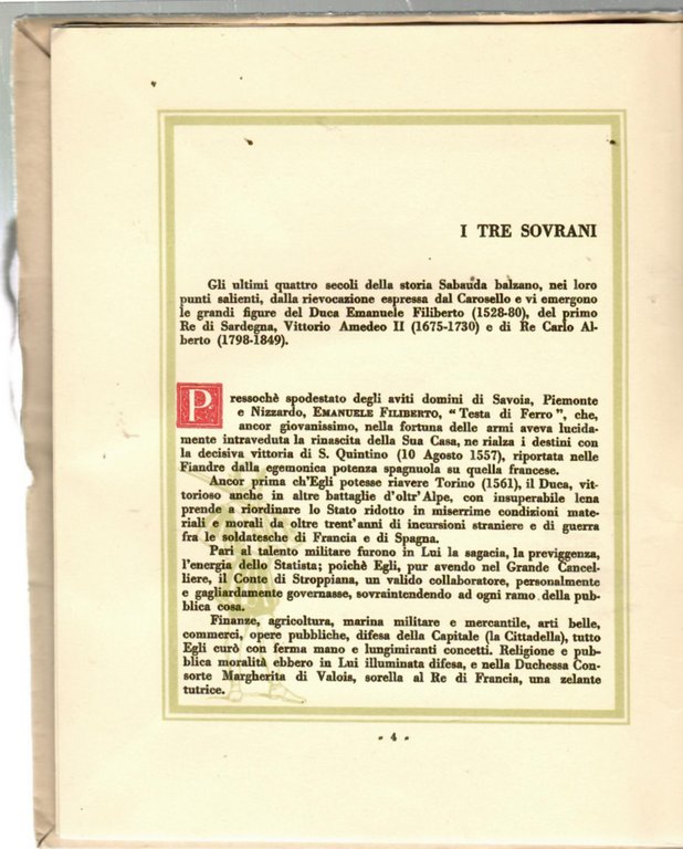 IV Centenario di EMANUELE FILIBERTO e X anniversario della VITTORIA. …