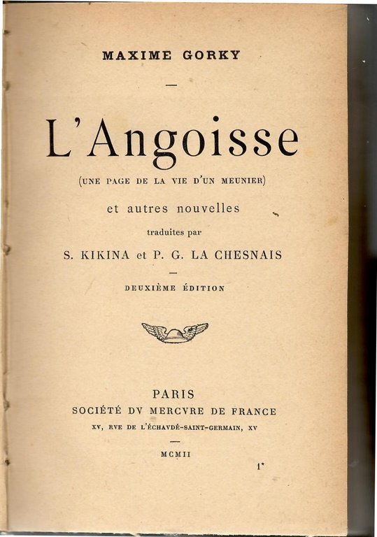 L'Angoisse (une page de la vie d'un meunier) et autres …