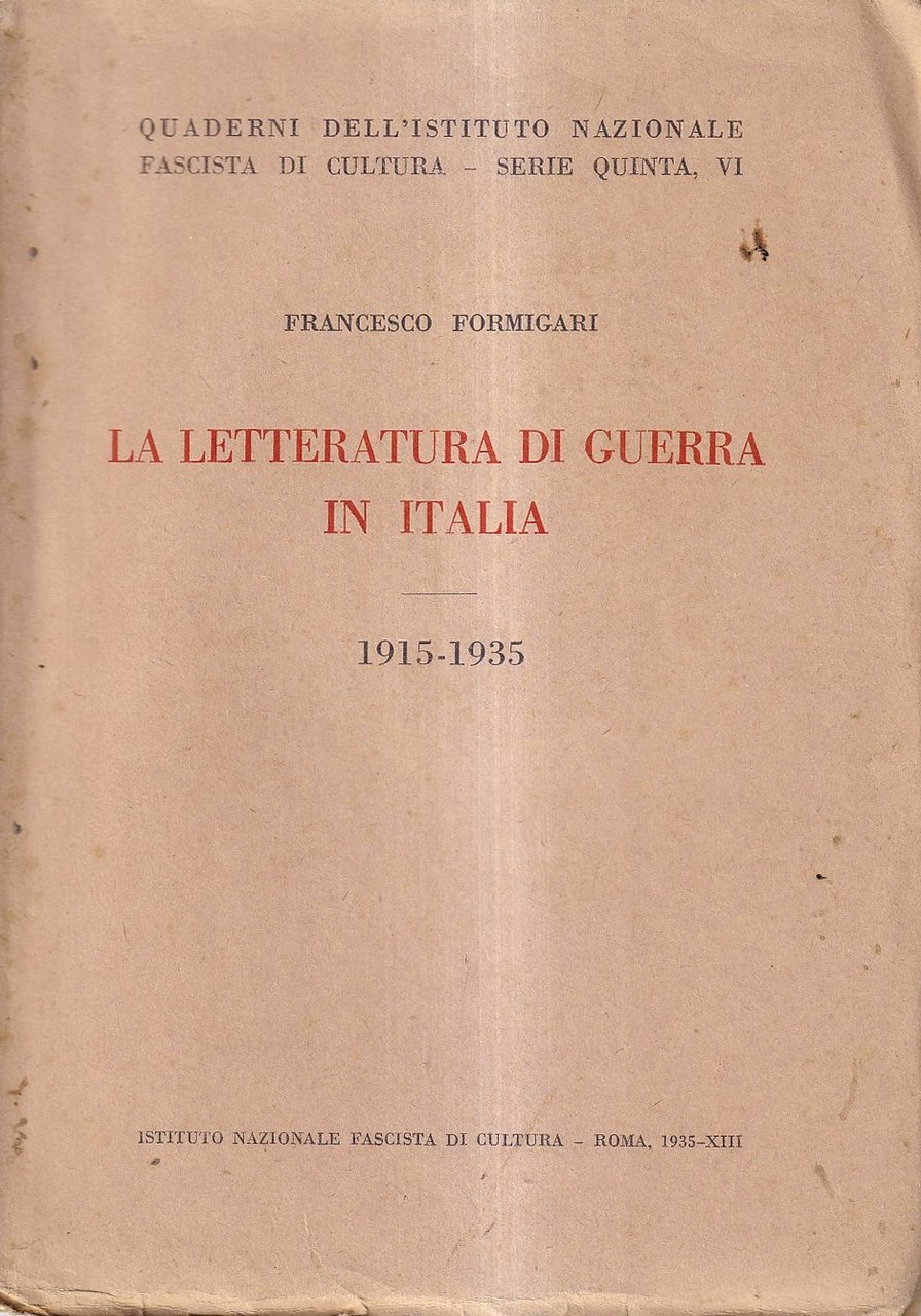 La Letteratura di Guerra in Italia, 1915-1935 | Immagine principale