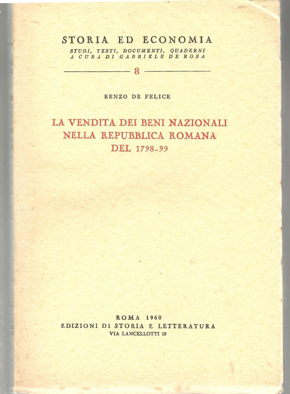 La Vendita dei Beni Nazionali nella Repubblica Romana del 1798-99
