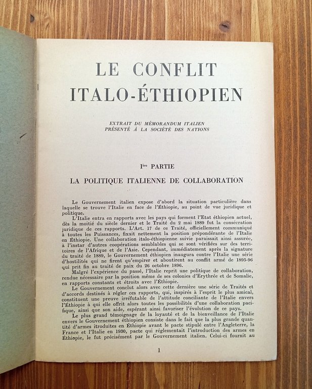 Le conflit italo-éthiopien. Extrait du Mémorandum italien présenté à la …