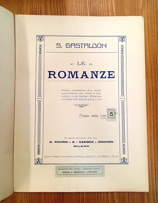 Le romanze. Album contenente dieci scelte composizioni per canto e …