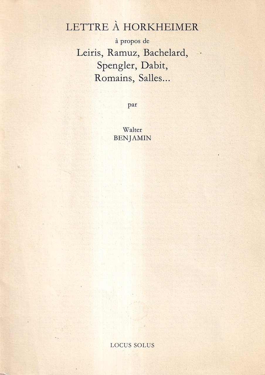 Lettre à Horkheimer à propos de Leiris, Ramuz, Bachelard, Spengler, … | Immagine principale