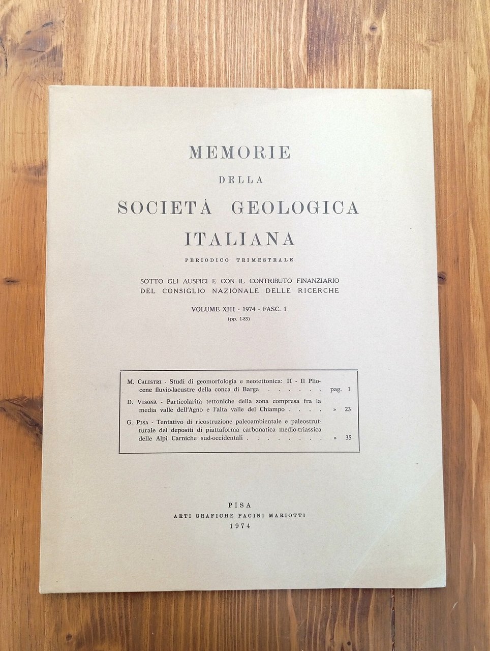 Memorie della Società Geologica Italiana. Volume XIII, fascicolo 1