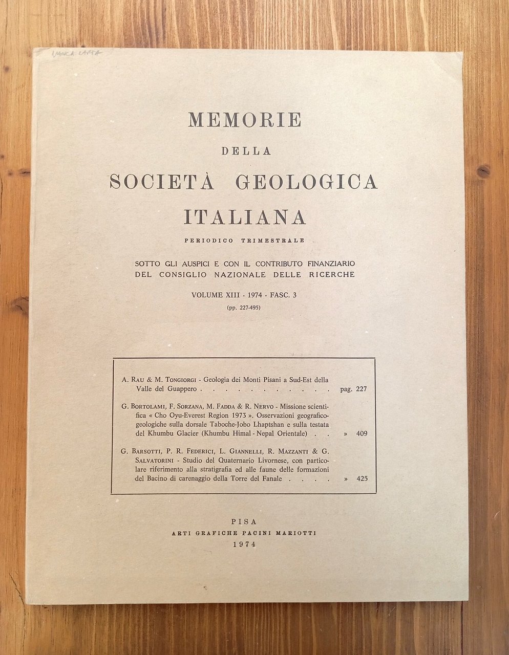 Memorie della Società Geologica Italiana. Volume XIII, fascicolo 3