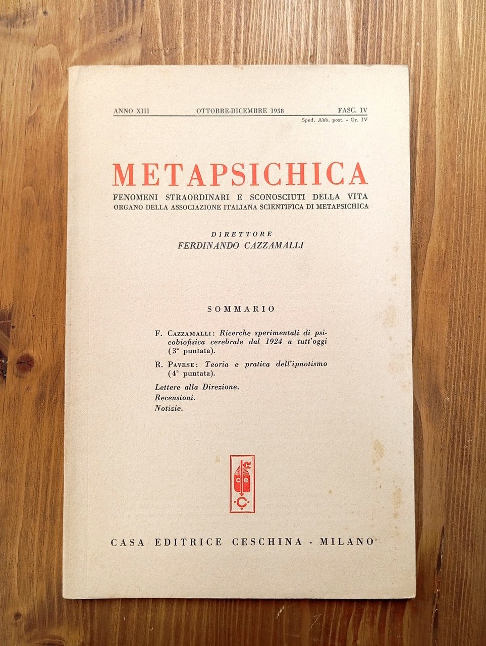 METAPSICHICA - anno XIII, fasc. IV, ottobre-dicembre 1958