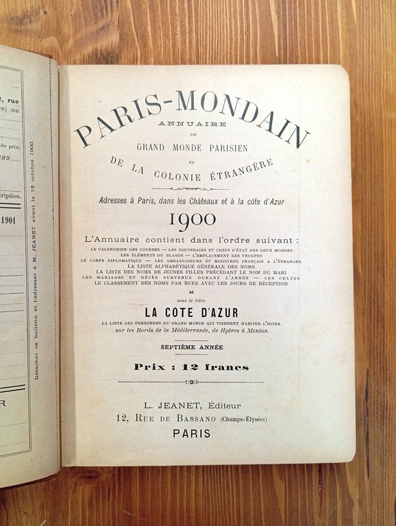 Paris Mondain. Annuaire du grand monde parisien et de la …