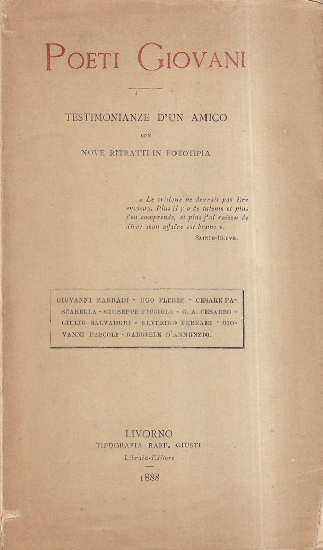 Poeti giovani. Testimonianze d'un amico con nove ritratti in fototipia
