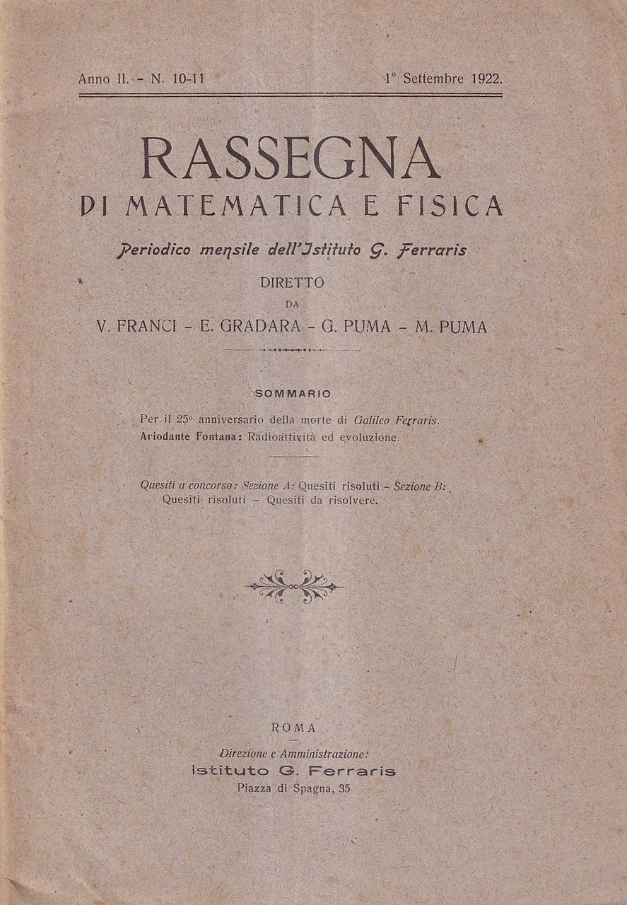Rassegna di matematica e fisica - anno II, n. 10-11 … | Immagine principale