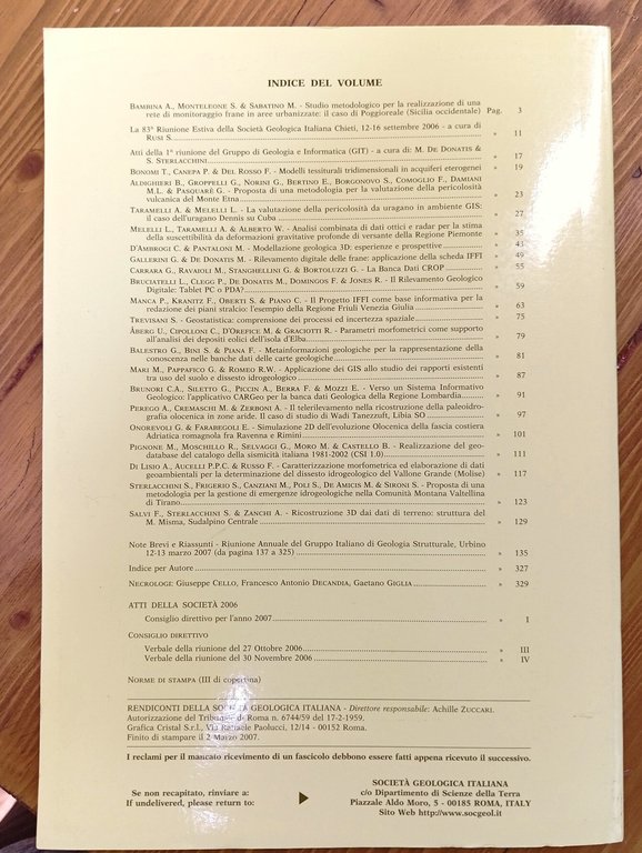 Rendiconti della Società Geologica Italiana. - Volume IV [4] (2007), …