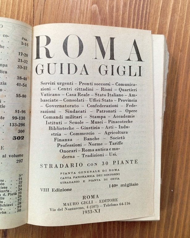 Roma: Guida Gigli. Prontuario della vita romana - anno XI, …