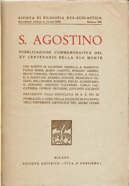 S. Agostino. Pubblicazione Commemorativa Del XV Centenario Della Sua Morte