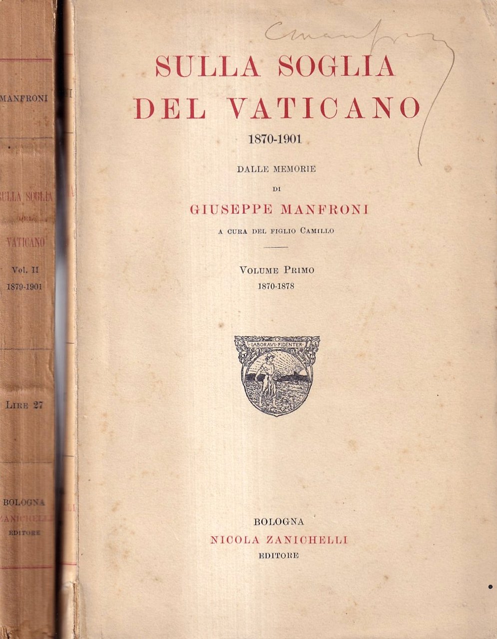 Sulla soglia del Vaticano, 1870-1901. Dalle memorie di Giuseppe Manfroni, … | Immagine principale