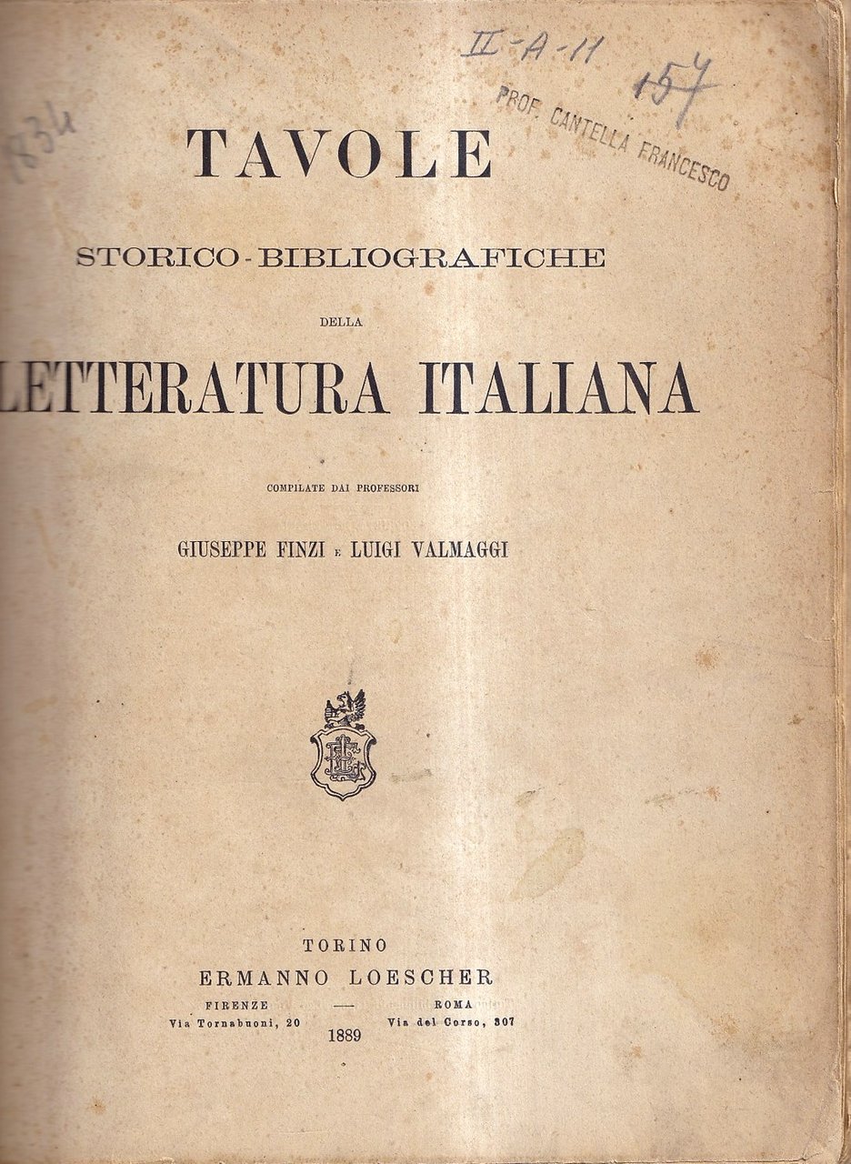 Tavole Storico-Bibliografiche Della Letteratura Italiana