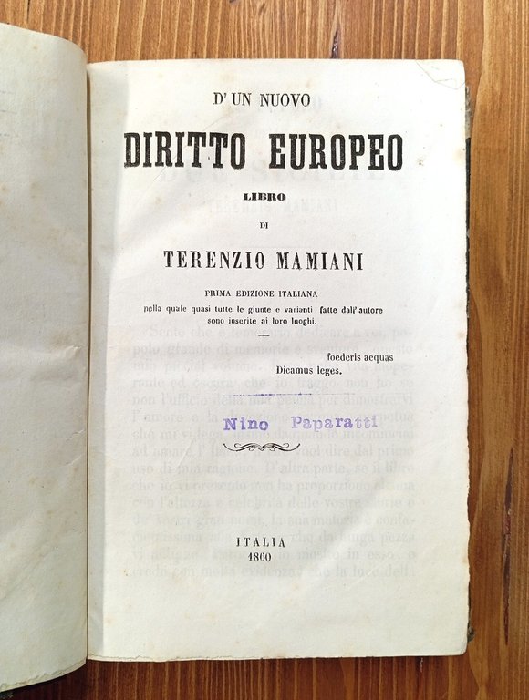 Terenzio Mamiani: "D'un nuovo diritto europeo" / Giambattista Vico: "Principj …