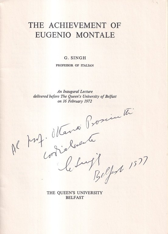 The Achievement of Eugenio Montale