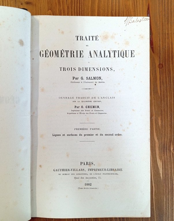 Traité de géométrie analytique à trois dimensions. Vol. I, II …