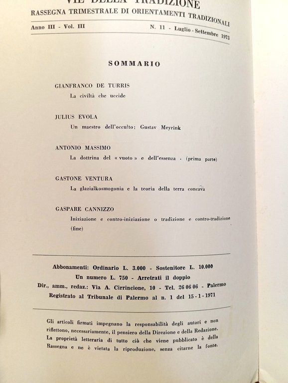 Vie della Tradizione. Rassegna trimestrale di orientamenti tradizionali - n. …