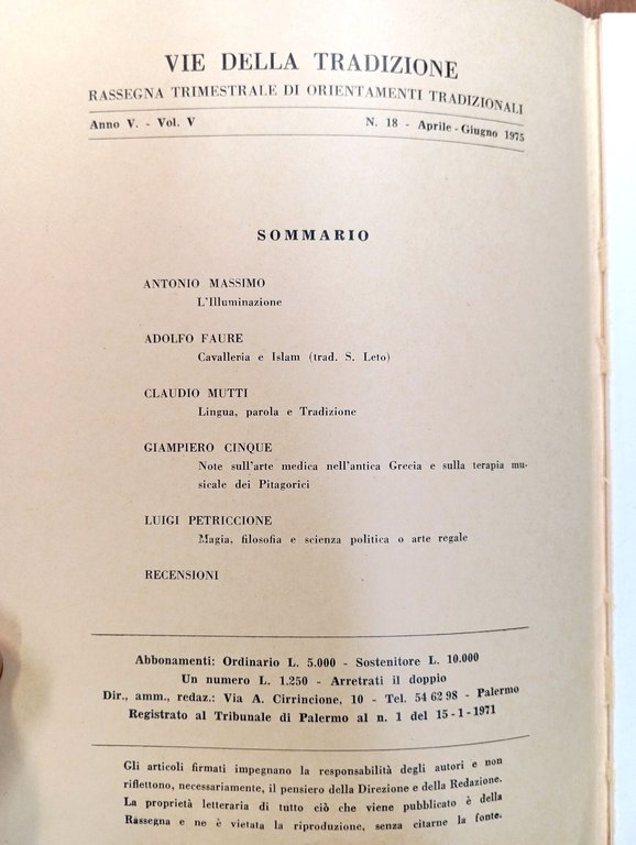 Vie della Tradizione. Rassegna trimestrale di orientamenti tradizionali - n. …