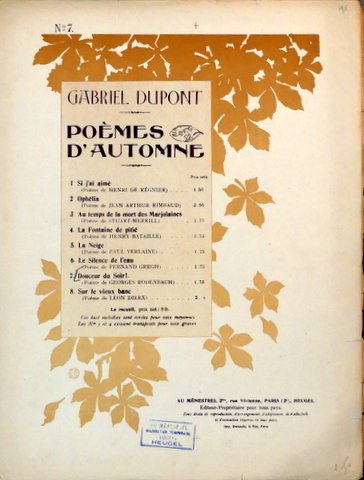 Poèmes d`automne. 7. Douceur du soir! (Poème de Georges Rodenbach)