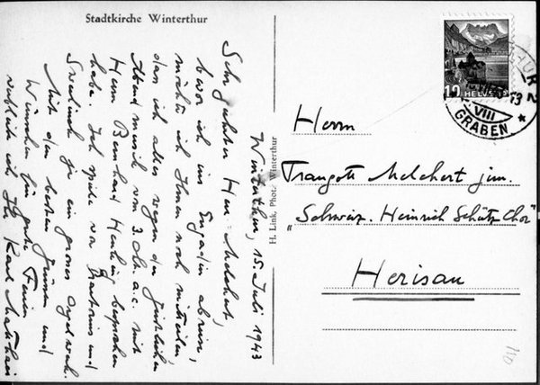 [Eigenh. Postkarte mit Unterschrift]