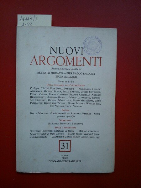 Nuovi argomenti nuova serie, n. 31, gennaio- febbraio 1973