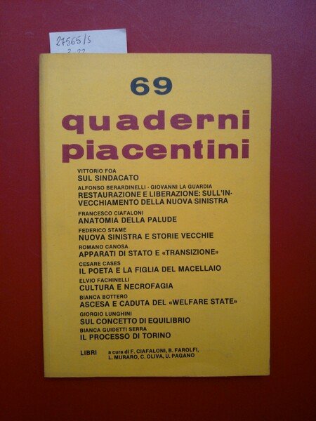 Quaderni piacentini anno XVII n. 69, dicembre 1978