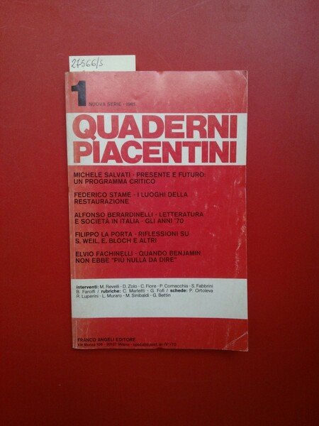 Quaderni piacentini n. 1- nuova serie 1981