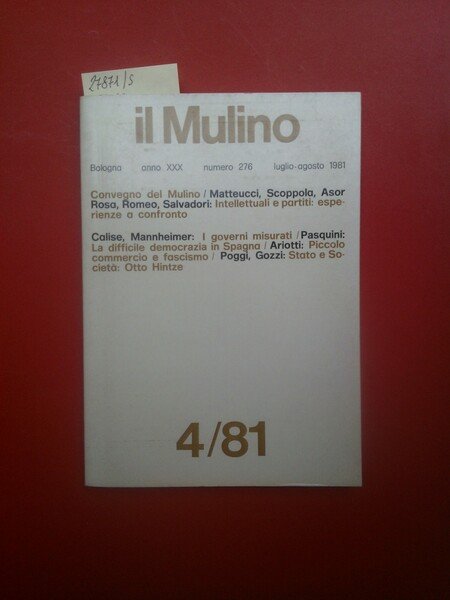 Il Mulino, rivista bimestrale n.276, luglio- agosto 1981