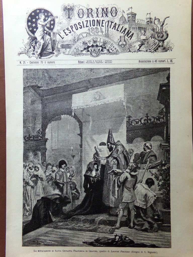 Stampa del 1884 La Monacazione Santa Giovanna Francesca di Chantel …