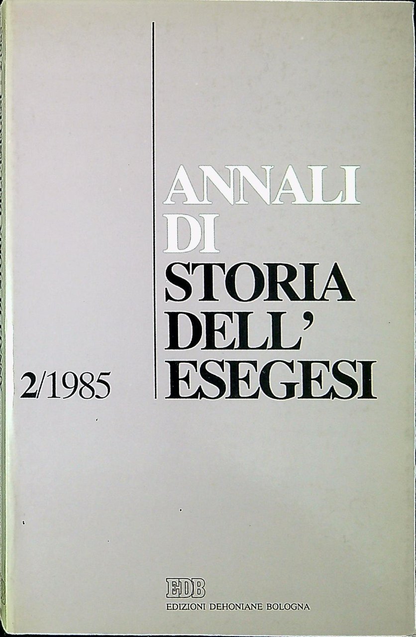 Annali di storia dell'esegesi 2/1985 | Immagine principale