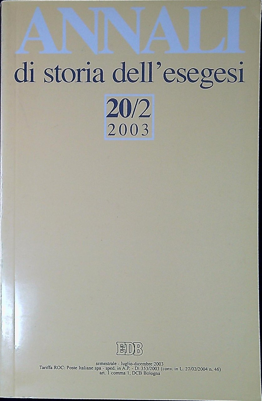 Annali di storia dell'esegesi 20/2 | Immagine principale