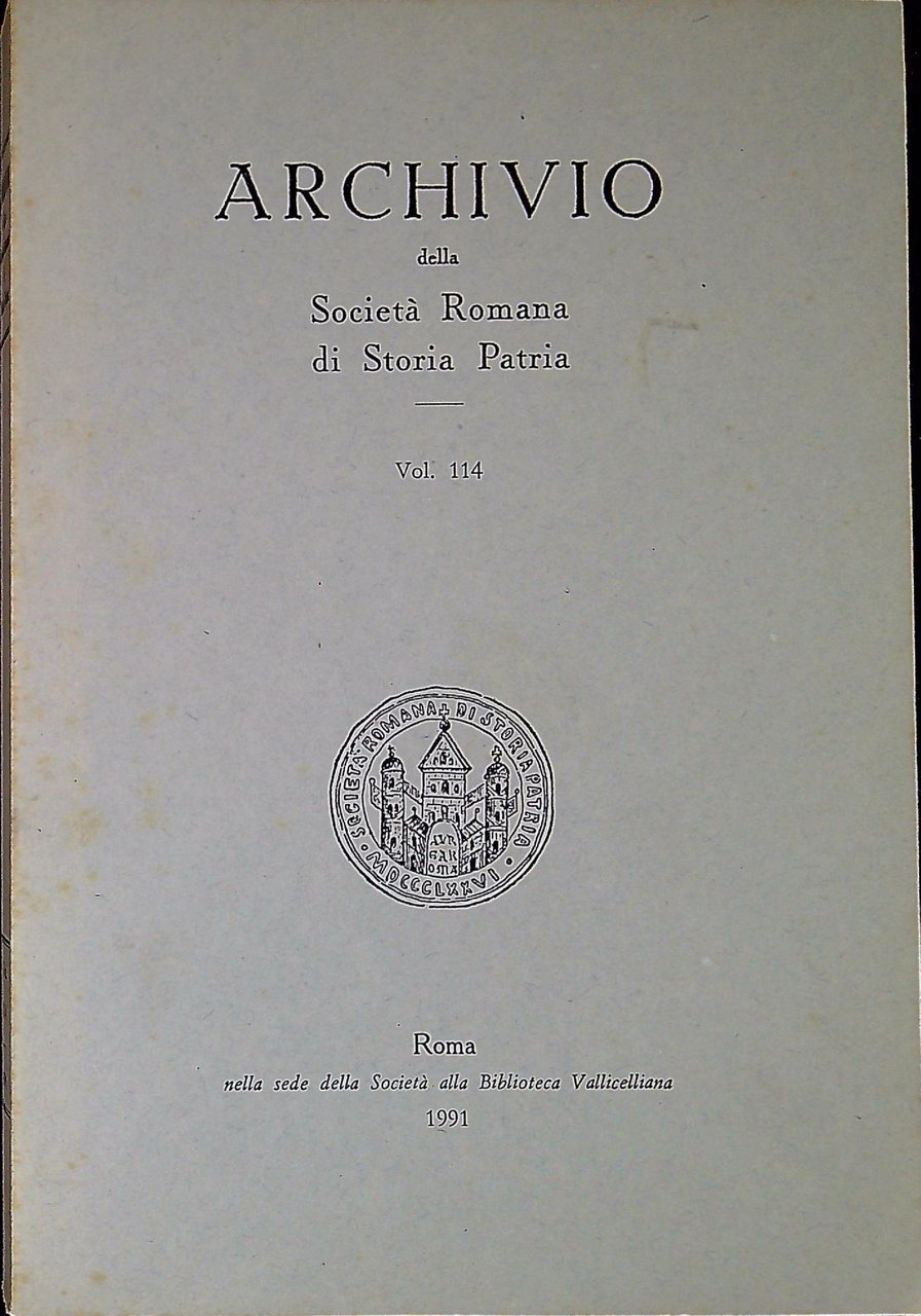 Archivio della Società Romana di Storia Patria vol. 114 | Immagine principale