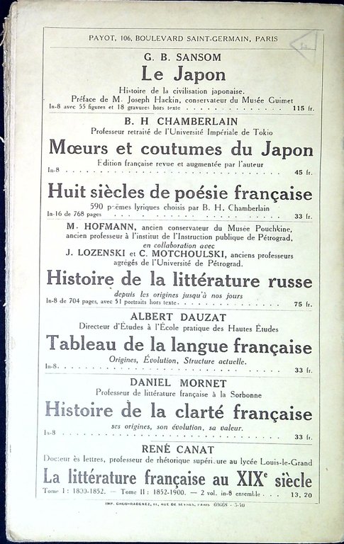 Histoire de la littérature japonaise contemporaine : (1868-1938)