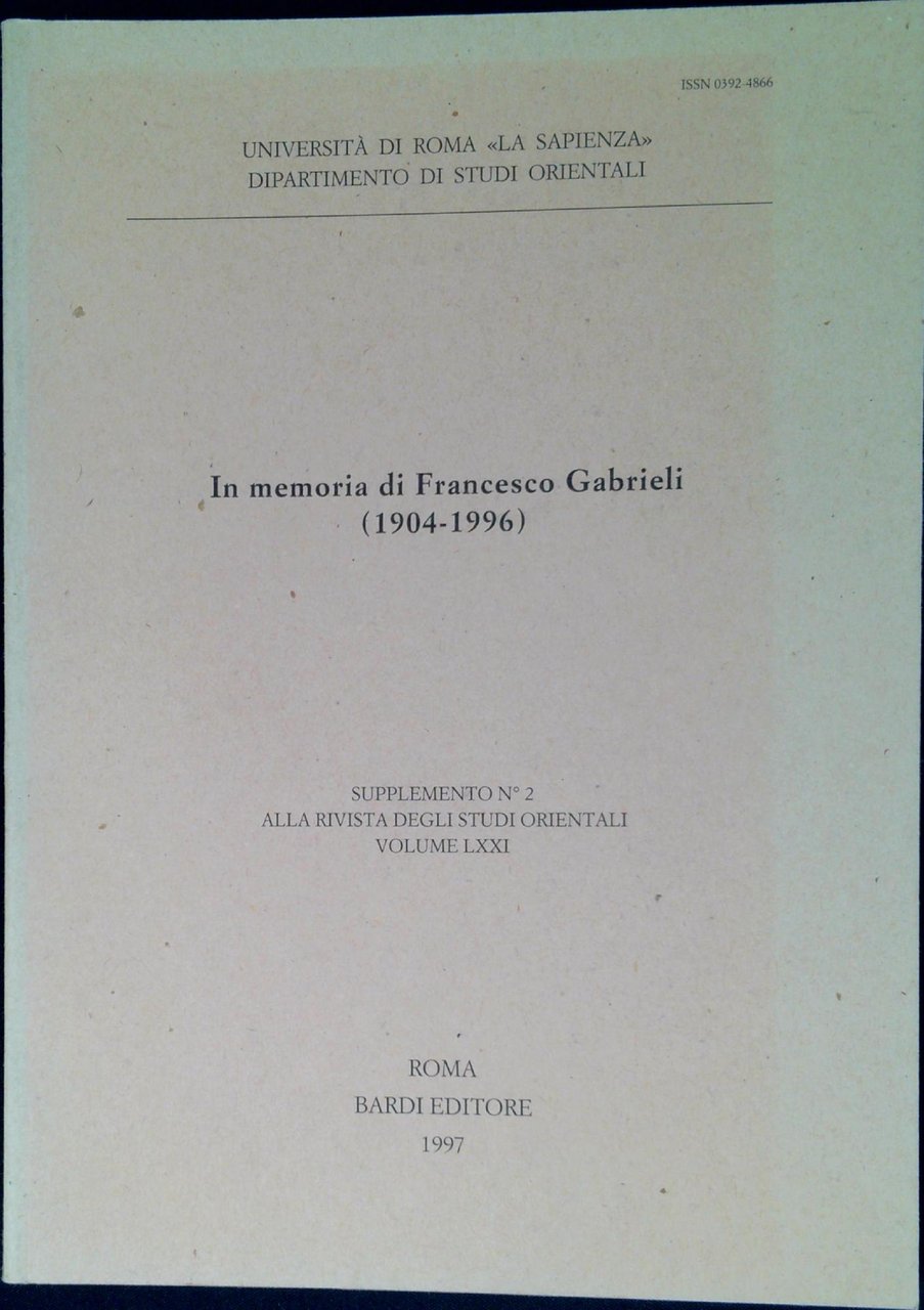 In memoria di Francesco Gabrieli (1904-1996), Supplemento n. 2 alla …