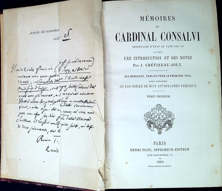 Mémoires du cardinal Consalvi secrétaire d'État du pape Pie VII