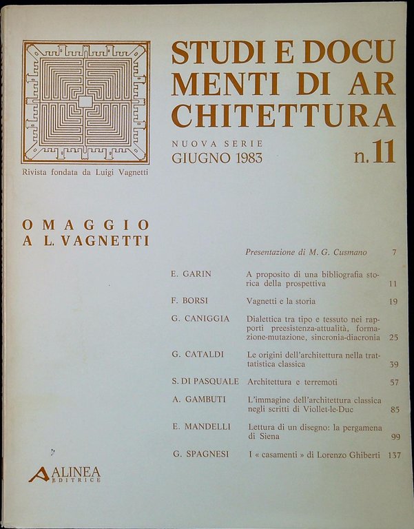 Omaggio a L. Vagnetti Studi e documenti di architettura n.11 Giugno 1983