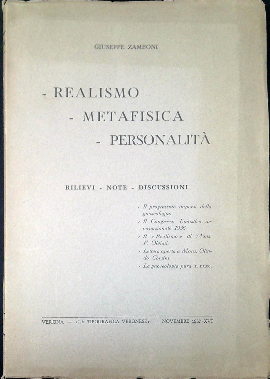 Realismo, metafisica, personalità : rilievi, note, discussioni