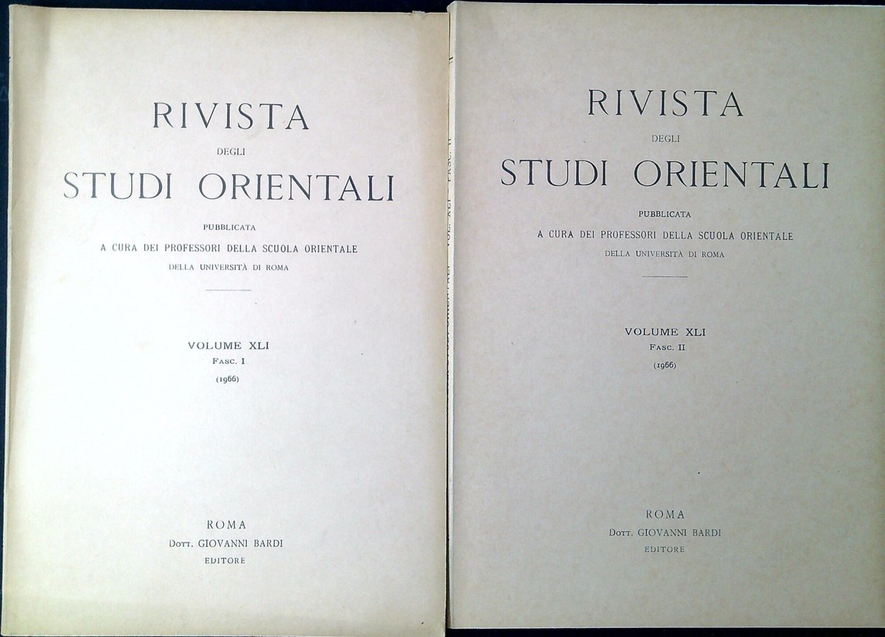 Rivista degli Studi orientali. Volume 41 Fasc-1-4 1966