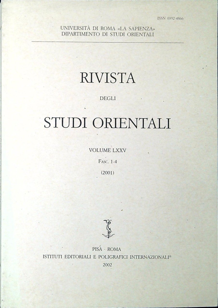 Rivista degli Studi orientali. Volume 75 Fasc-1-4 2000