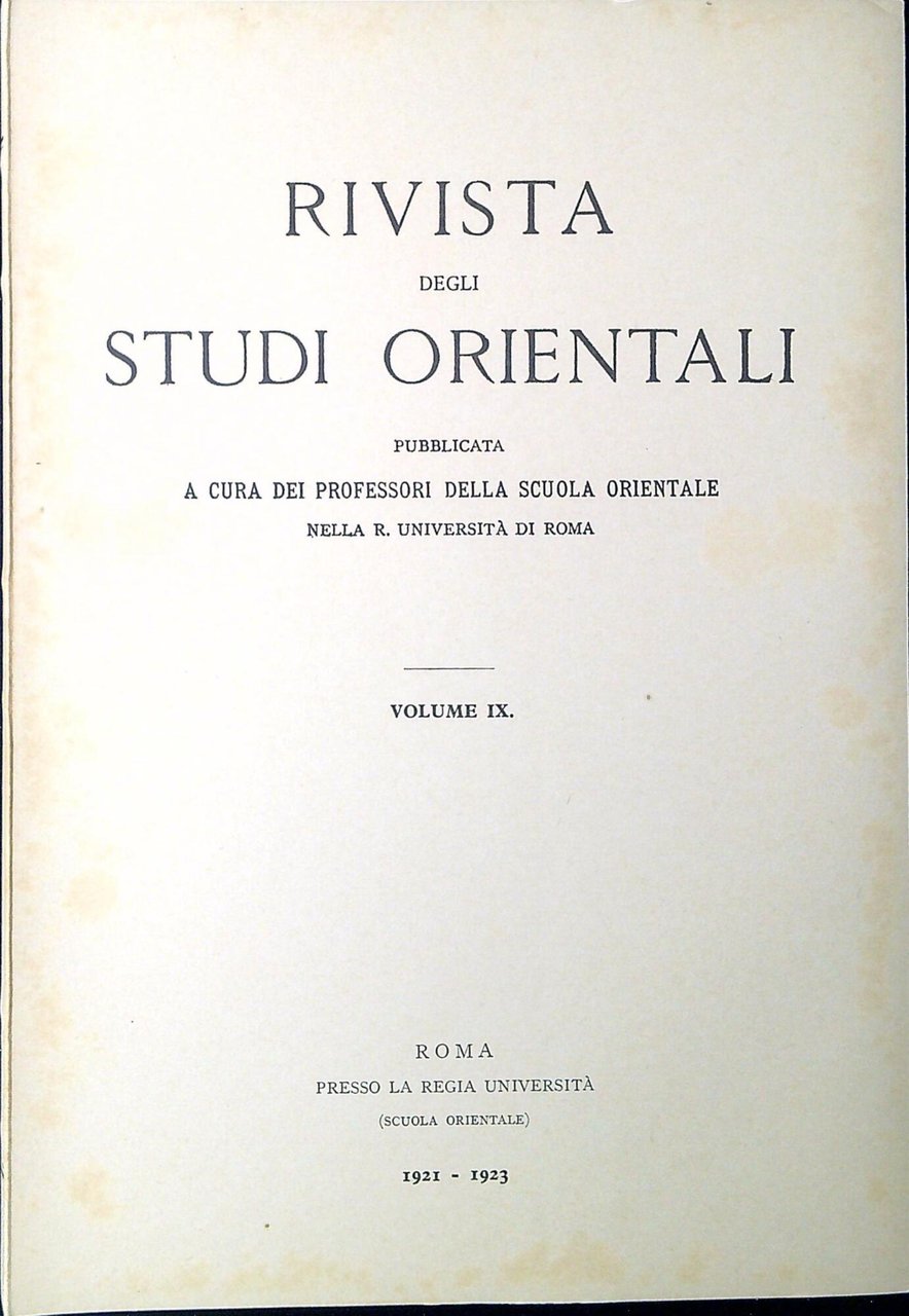 Rivista degli Studi orientali Volume IX