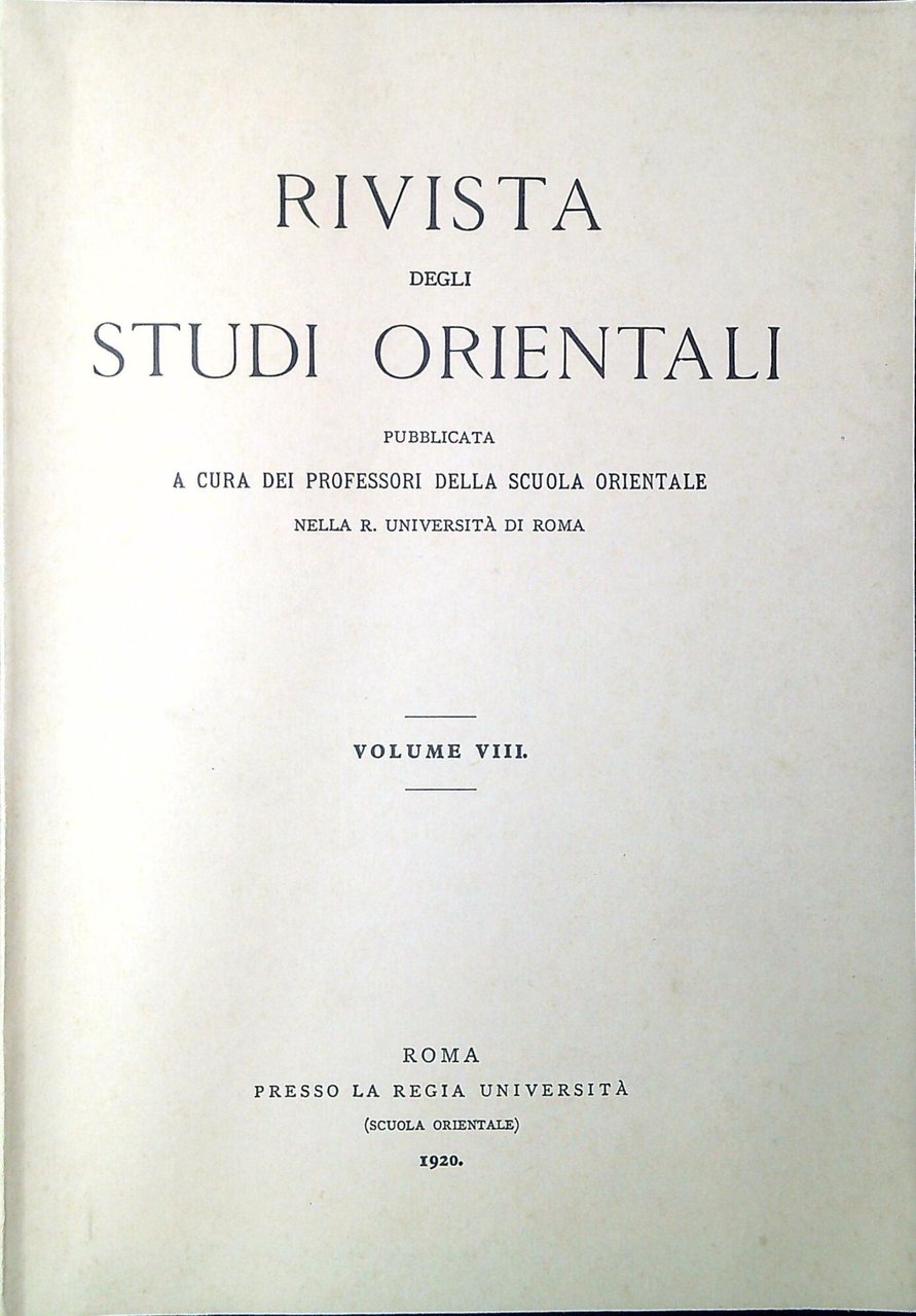 Rivista degli Studi orientali Volume VIII