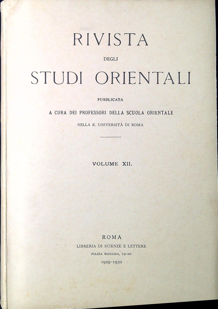Rivista degli Studi orientali Volume XII