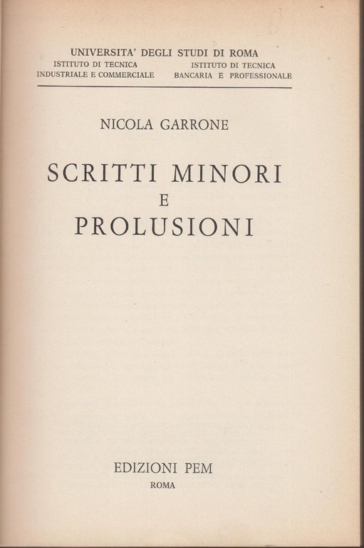 Scritti minori e prolusioni