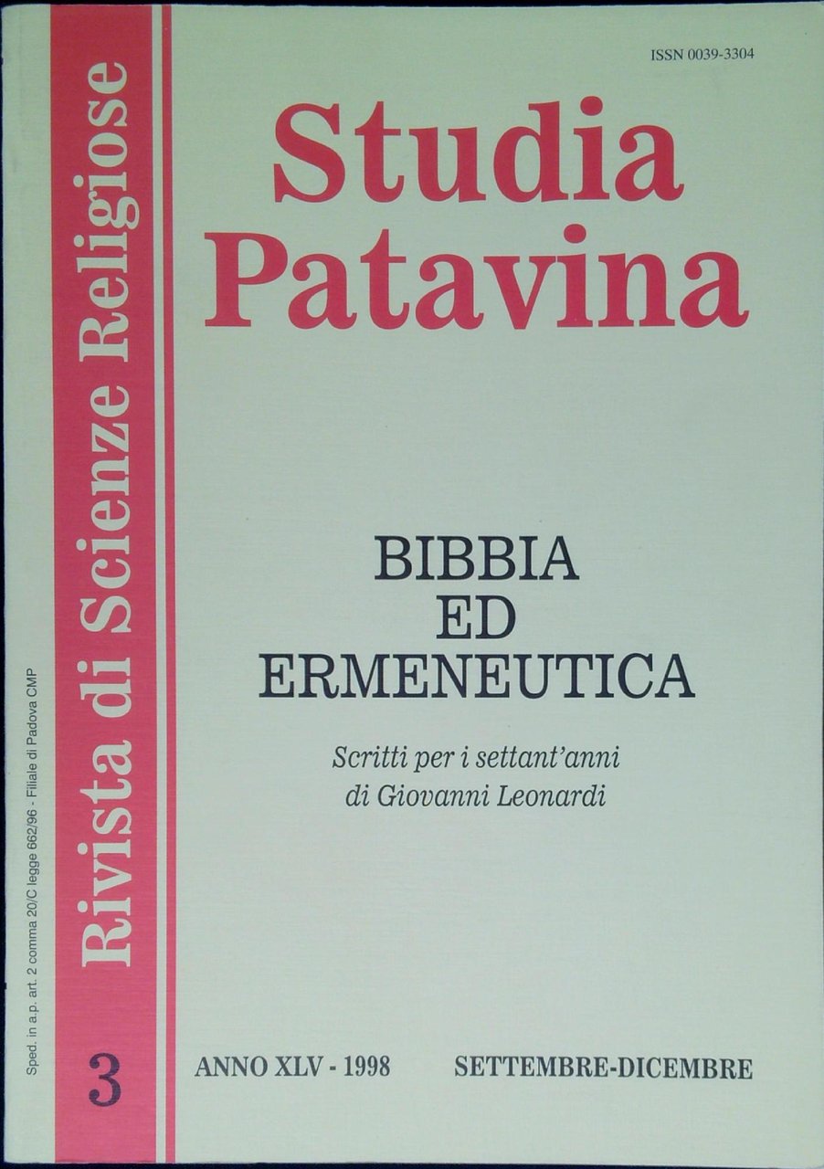 Studia Patavina Rivista di scienze religiose Anno XLV 1998 n.3 …